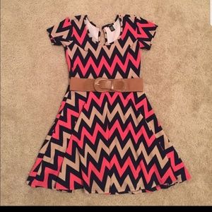 NEW Rue 21 Orange Tan Mini Skater Chevron Dress, M